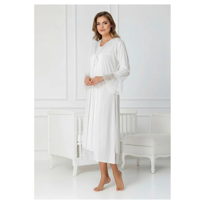 Mini Plum Nightie and Robe Set (White)