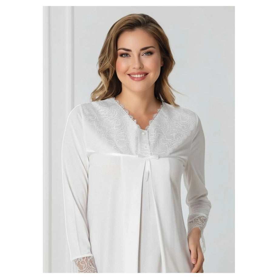 Mini Plum Nightie and Robe Set (White)