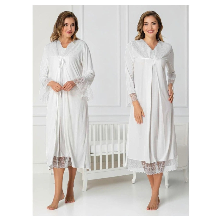 Mini Plum Nightie and Robe Set (White)