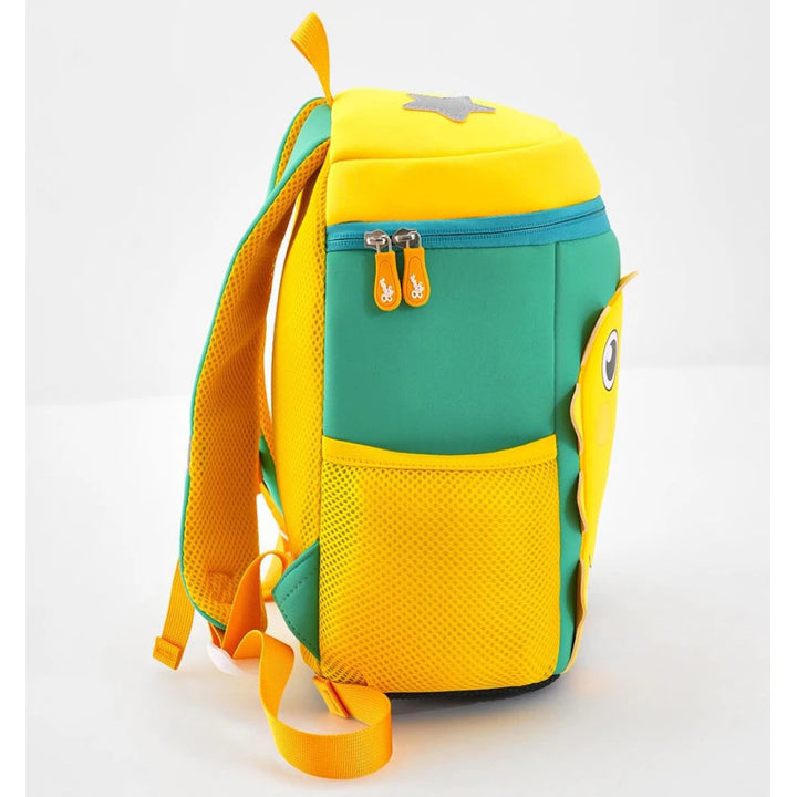 Bonfino Dino Printed School Bag 14"(Yellow and Green)