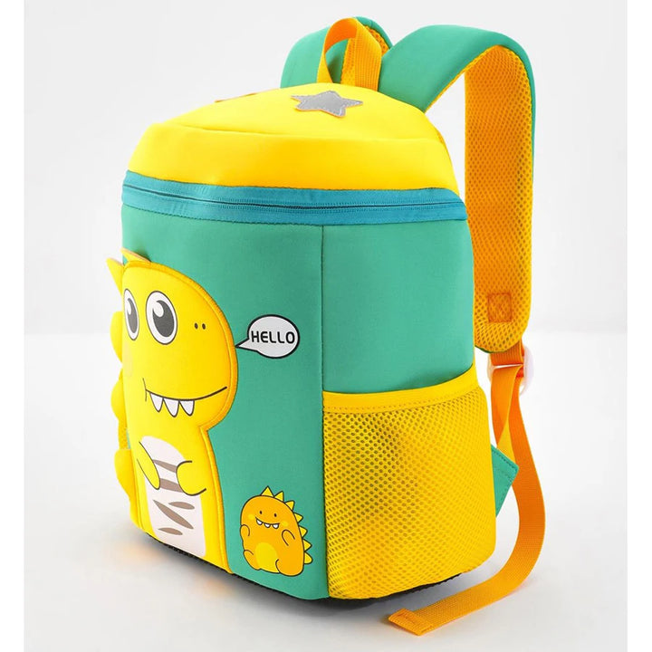 Bonfino Dino Printed School Bag 14"(Yellow and Green)