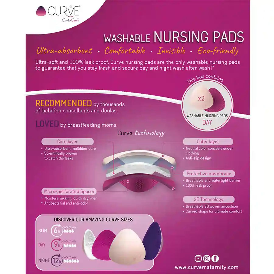Curve Essential 2 Washable Nursing Pads Day (Fuchsia)