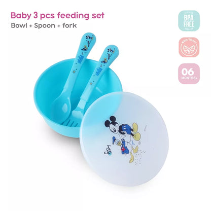 Disney Baby Feeding Set Bowl Spoon and Fork Mickey Mouse Pack of 3 (Blue)