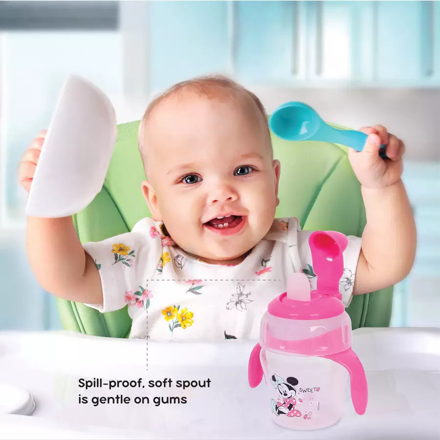 كوب ديزني بمقبض مزدوج خالٍ من مادة BPA مع غطاء، 4 أونصة (وردي) كوب ديزني بمقبض مزدوج خالٍ من مادة BPA مع غطاء، 4 أونصة (وردي)