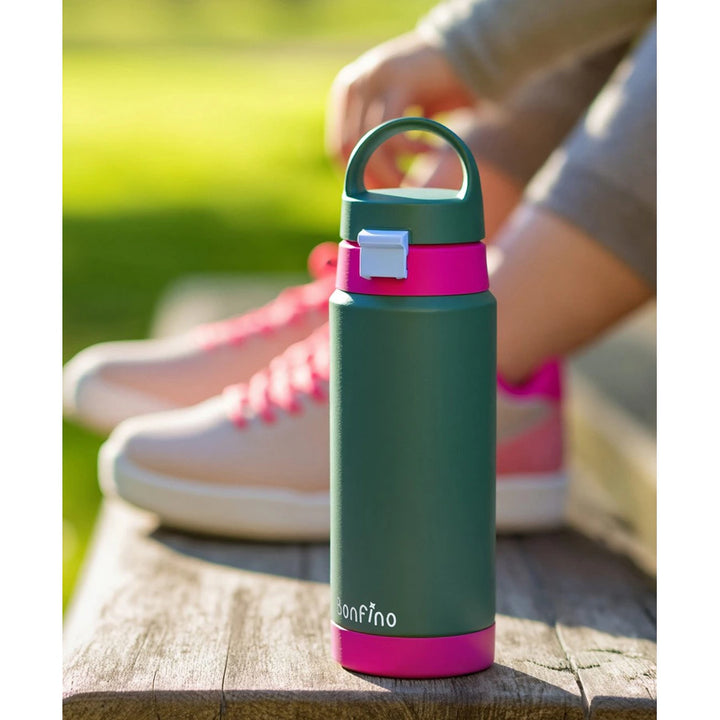 Bonfino Water Bottle Insulated 550 ml (Green and Pink)