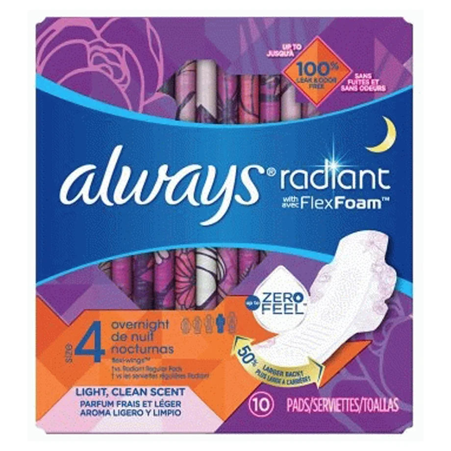 Always Infinity Radiant Night Pads (12 Packs of 10 Pads)