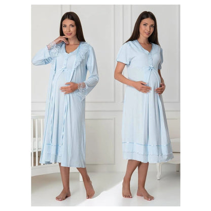 Mini Plum Nightie and Robe Set Maternity & Nursing (Blue)