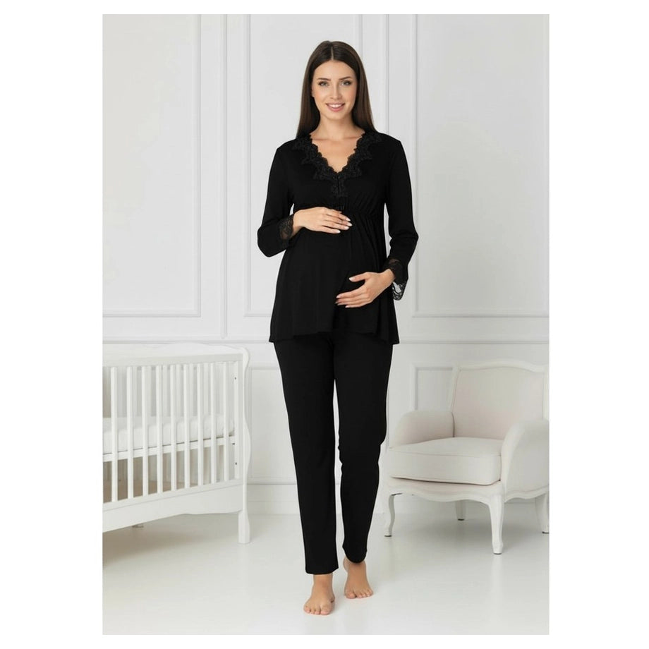 Mini Plum Pyjama & Robe Set Maternity & Nursing (Black)