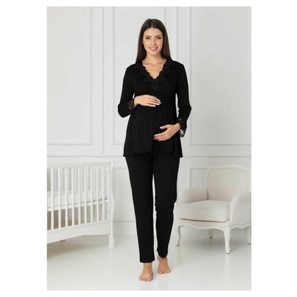Mini Plum Pyjama & Robe Set Maternity & Nursing (Black)