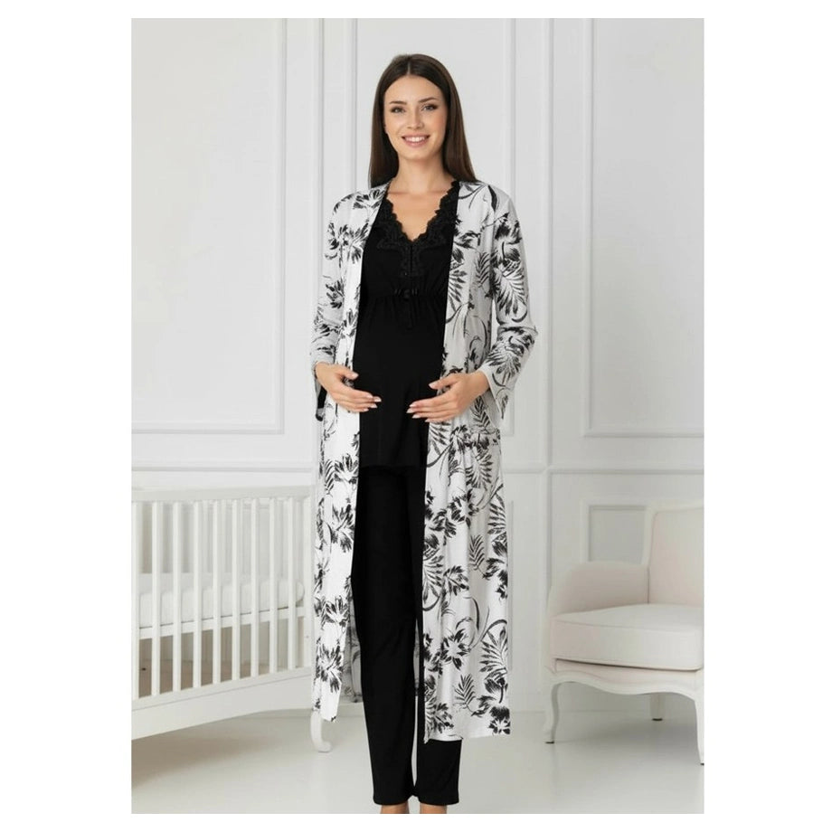 Mini Plum Pyjama & Robe Set Maternity & Nursing (Black)