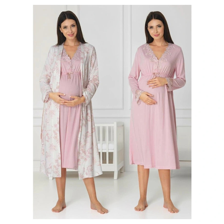 Mini Plum Nightie and Robe Set Maternity & Nursing (Light Pink)