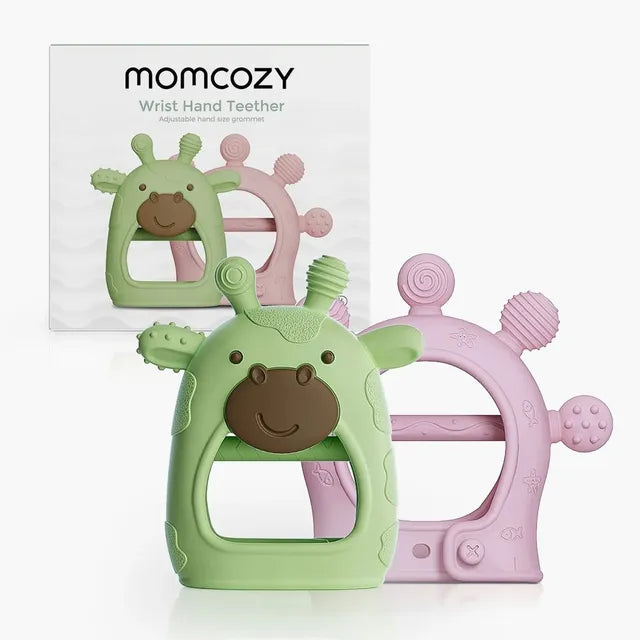 Momcozy Baby Teether Toys, 0-12m, Green and Pink, 2pcs