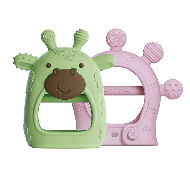 Momcozy Baby Teether Toys, 0-12m, Green and Pink, 2pcs