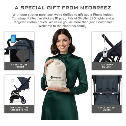 Neobreez PENTA Compact Lightweight Travel Stroller W/Cup Holder (Black-Grey)