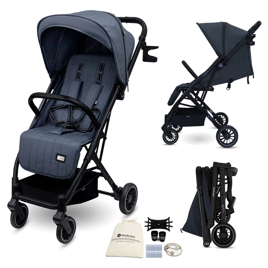 Neobreez PENTA Compact Lightweight Travel Stroller W/Cup Holder (Black-Grey)