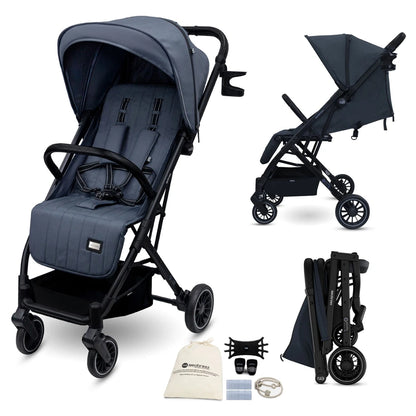 Neobreez PENTA Compact Lightweight Travel Stroller W/Cup Holder (Black-Grey)