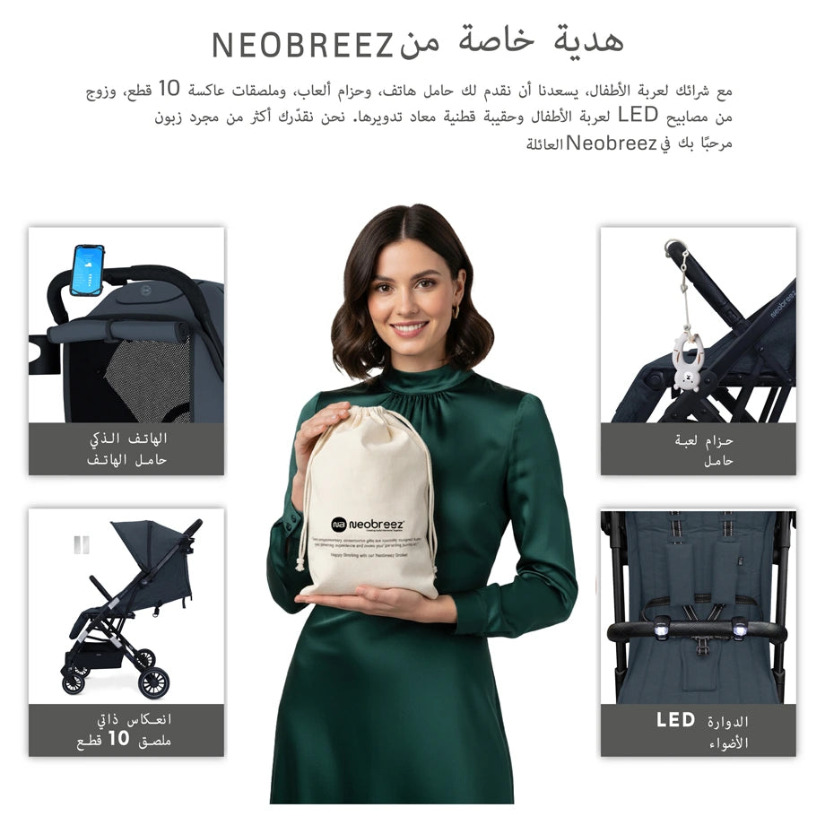 Neobreez PENTA Compact Lightweight Travel Stroller W/Cup Holder (Black-Grey)