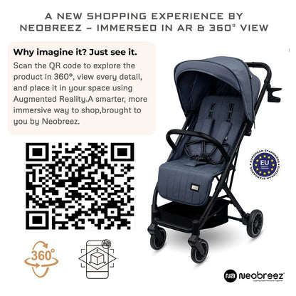 Neobreez PENTA Compact Lightweight Travel Stroller W/Cup Holder (Black-Grey)