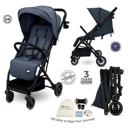 Neobreez PENTA Compact Lightweight Travel Stroller W/Cup Holder (Black-Grey)