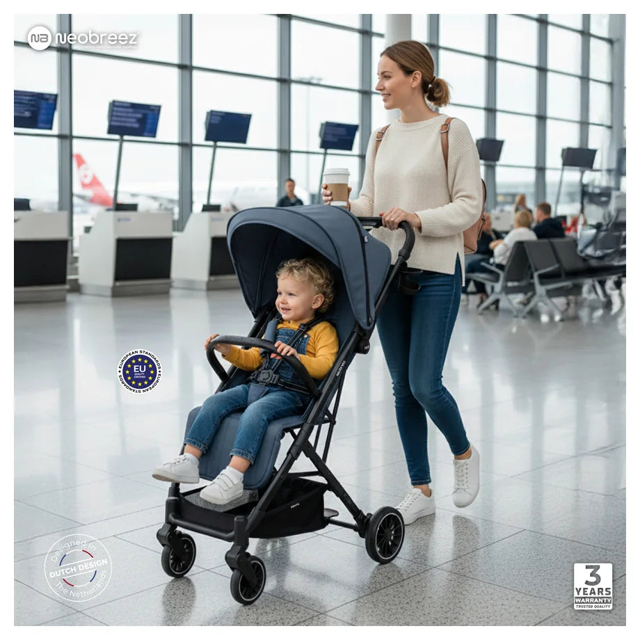 Neobreez PENTA Compact Lightweight Travel Stroller W/Cup Holder (Black-Grey)