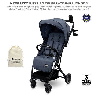 Neobreez PENTA Compact Lightweight Travel Stroller W/Cup Holder (Black-Grey)