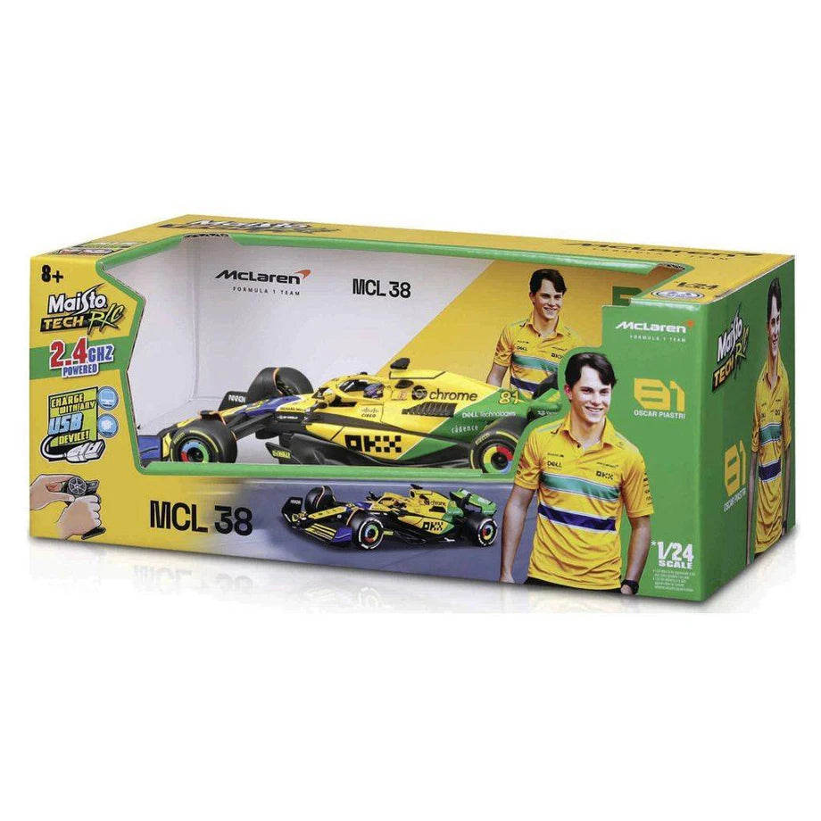 Maisto Tech Formula Racing McLaren MCL38 #81 Oscar Piastri RC Car (1:24, Yellow/Black)
