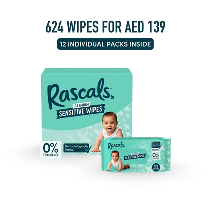Rascals Premium Baby Sensitive Wipes (624 Count, 12 x 52)