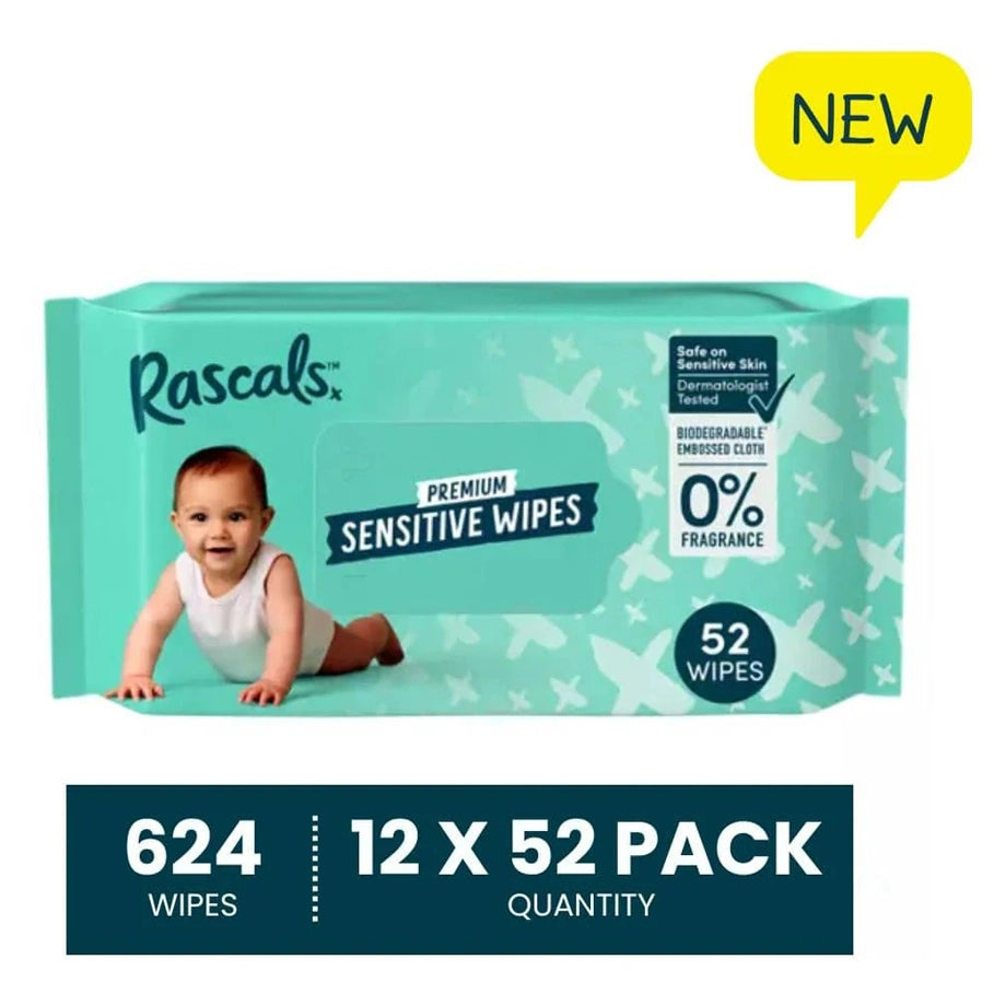 Rascals Premium Baby Sensitive Wipes (624 Count, 12 x 52)