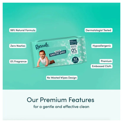 Rascals Premium Baby Sensitive Wipes (624 Count, 12 x 52)