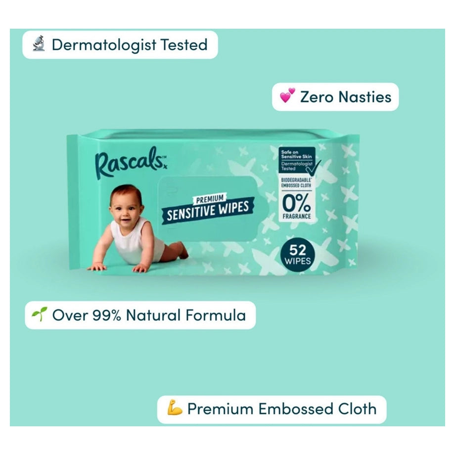 Rascals Premium Baby Sensitive Wipes (624 Count, 12 x 52)