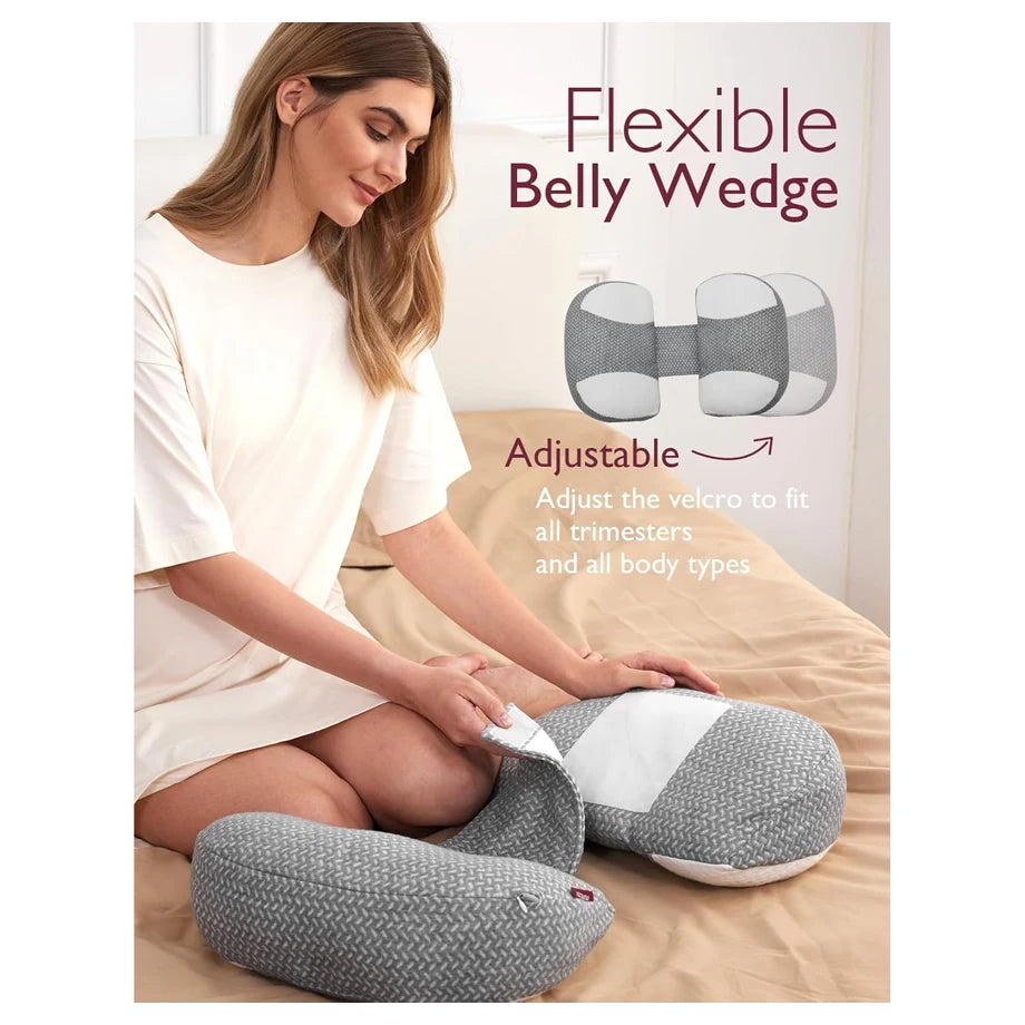 Momcozy Plus W-Shaped Pregnancy Pillow for Sleeping (Grey and White)