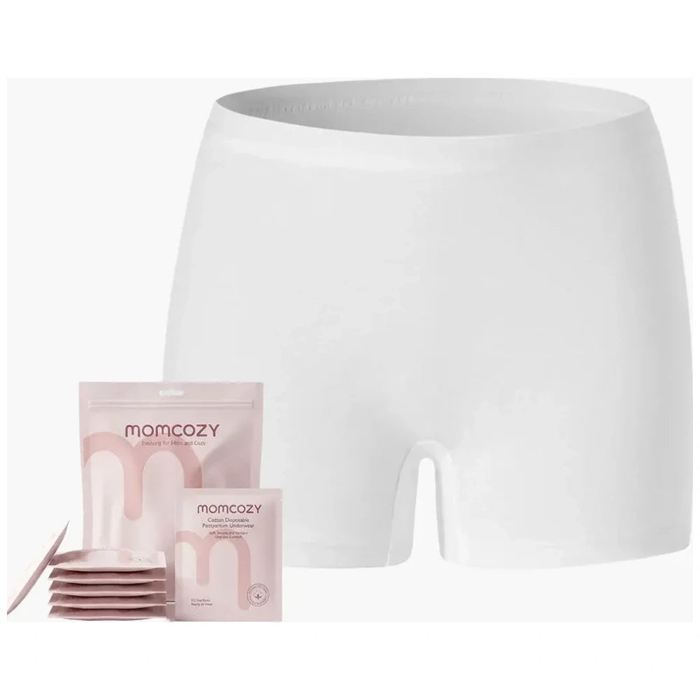 Momcozy Cotton Disposable Postpartum Boy Short Underwear (Medium, 7 Pack) - White