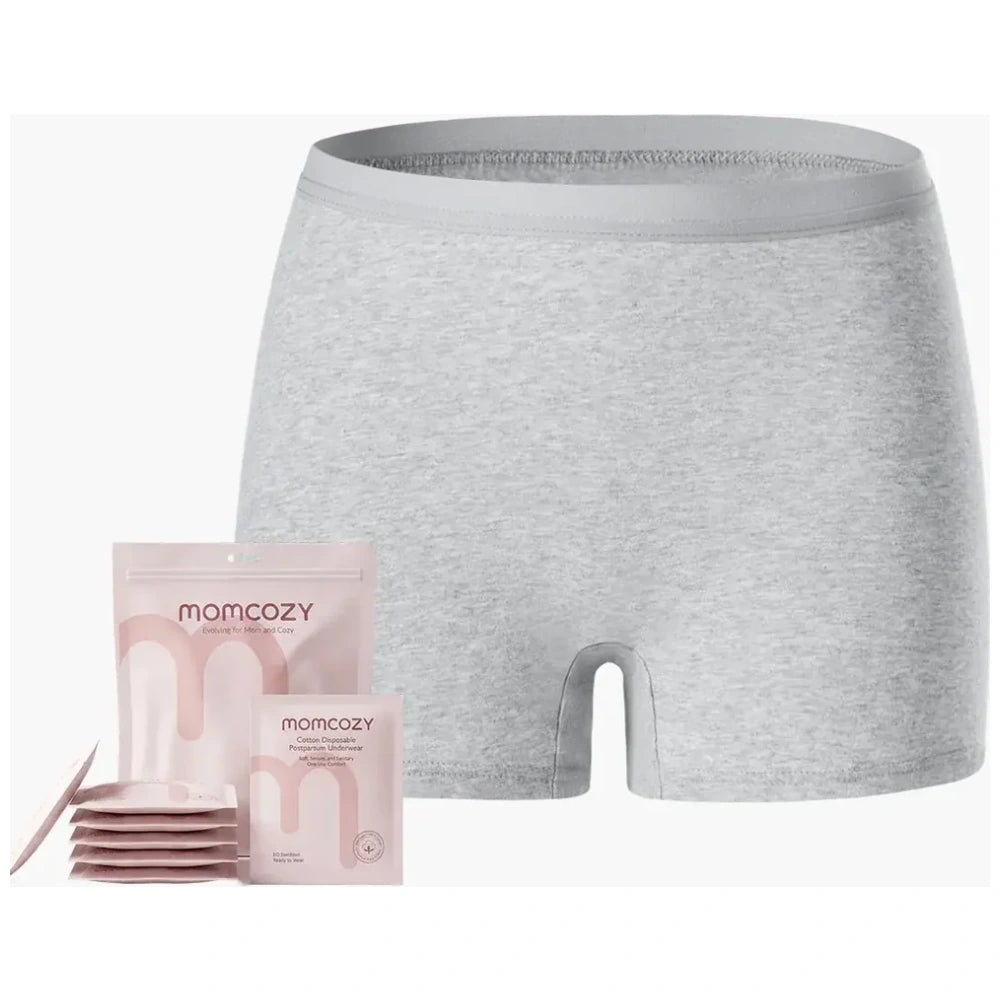 Momcozy 100% Cotton Disposable Postpartum Boy Short Underwear (Medium, 7 Pack) - Grey