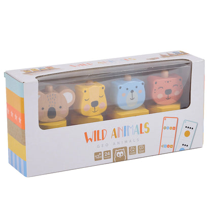Eurekakids Geo Animals Wooden Stacking Toy with Activity Cards