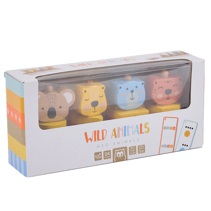 Eurekakids Geo Animals Wooden Stacking Toy with Activity Cards