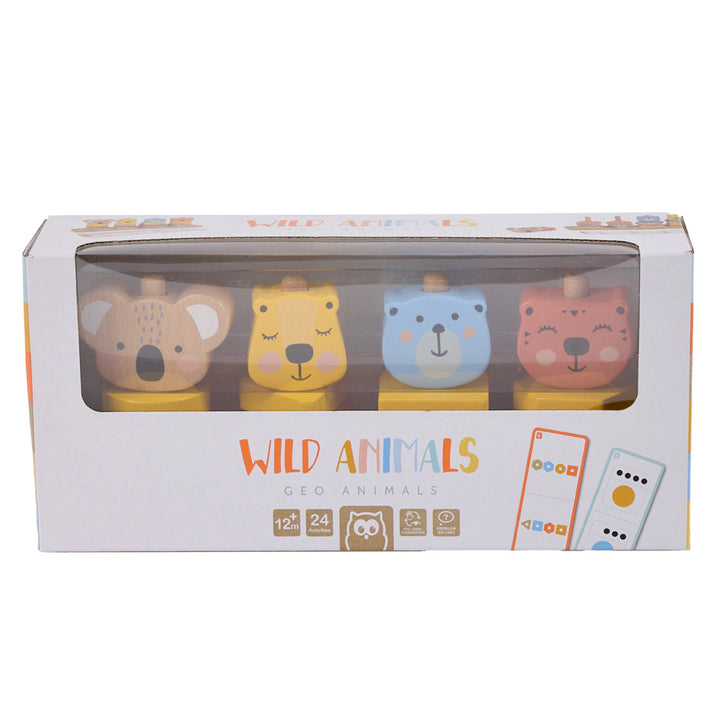 Eurekakids Geo Animals Wooden Stacking Toy with Activity Cards