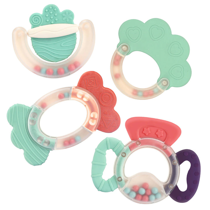 Eurekakids Silicone Baby Teether and Rattles, BPA Free 4pcs