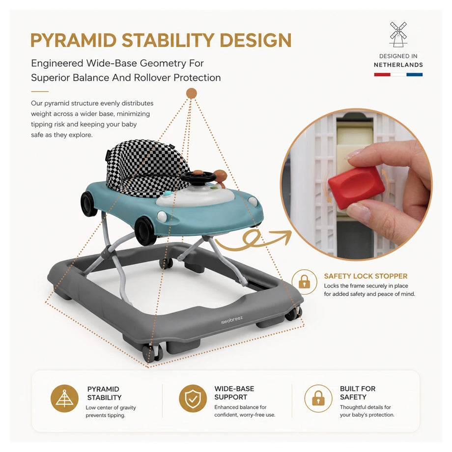Neobreez 3-in-1 Navix Premium Activity Baby Walker (Blue/Grey)