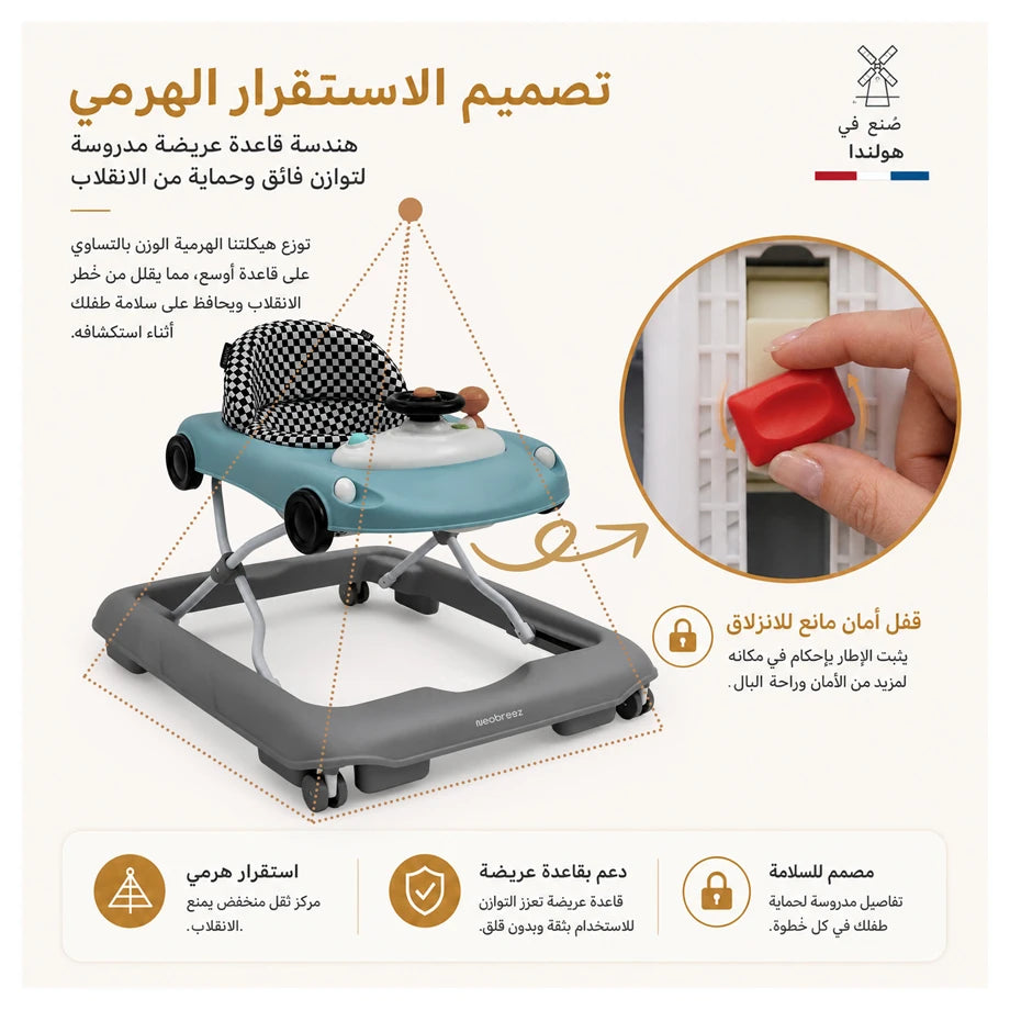 Neobreez 3-in-1 Navix Premium Activity Baby Walker (Blue/Grey)