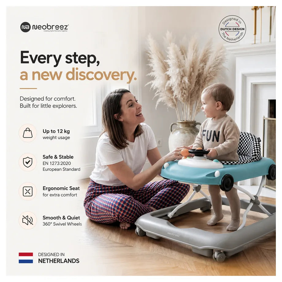 Neobreez 3-in-1 Navix Premium Activity Baby Walker (Blue/Grey)