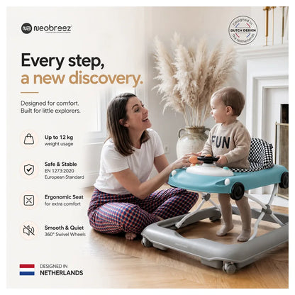 Neobreez 3-in-1 Navix Premium Activity Baby Walker (Blue/Grey)