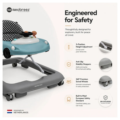 Neobreez 3-in-1 Navix Premium Activity Baby Walker (Blue/Grey)