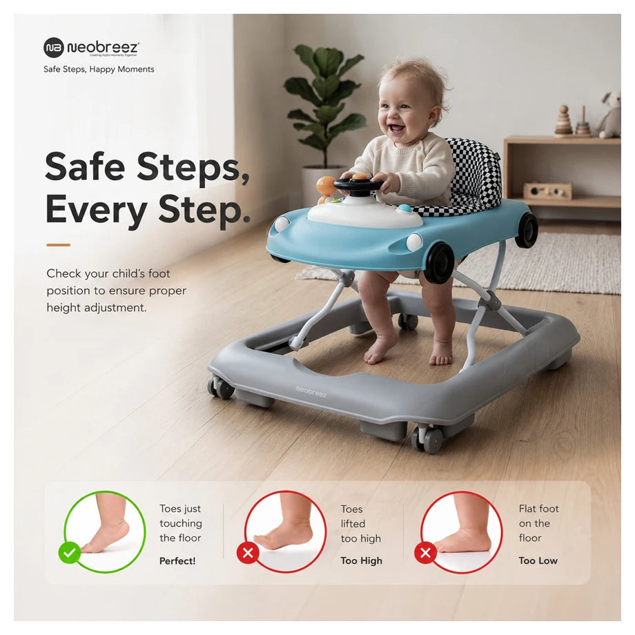 Neobreez 3-in-1 Navix Premium Activity Baby Walker (Blue/Grey)