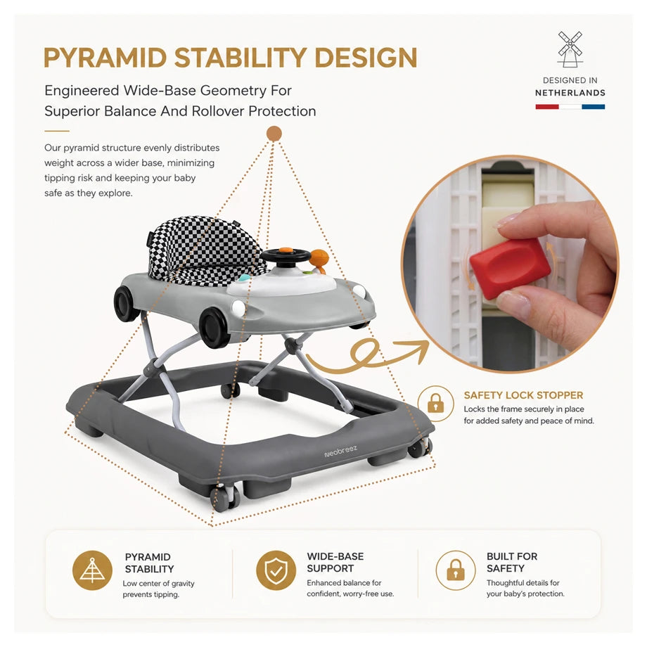 Neobreez 3-in-1 Navix Premium Activity Baby Walker (Grey)