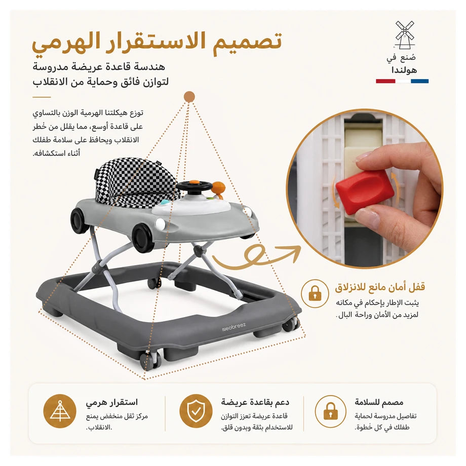 Neobreez 3-in-1 Navix Premium Activity Baby Walker (Grey)