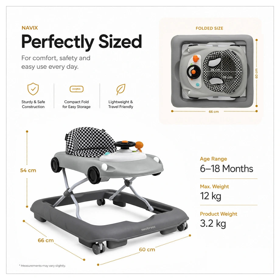 Neobreez 3-in-1 Navix Premium Activity Baby Walker (Grey)