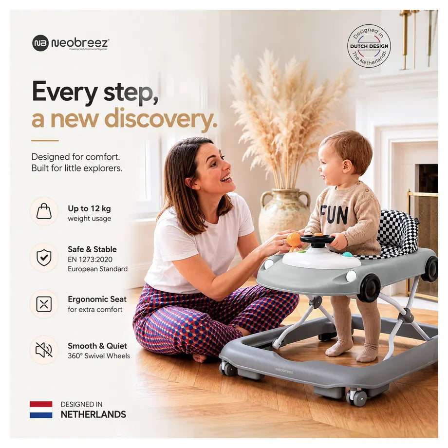 Neobreez 3-in-1 Navix Premium Activity Baby Walker (Grey)