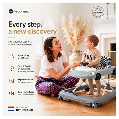 Neobreez 3-in-1 Navix Premium Activity Baby Walker (Grey)