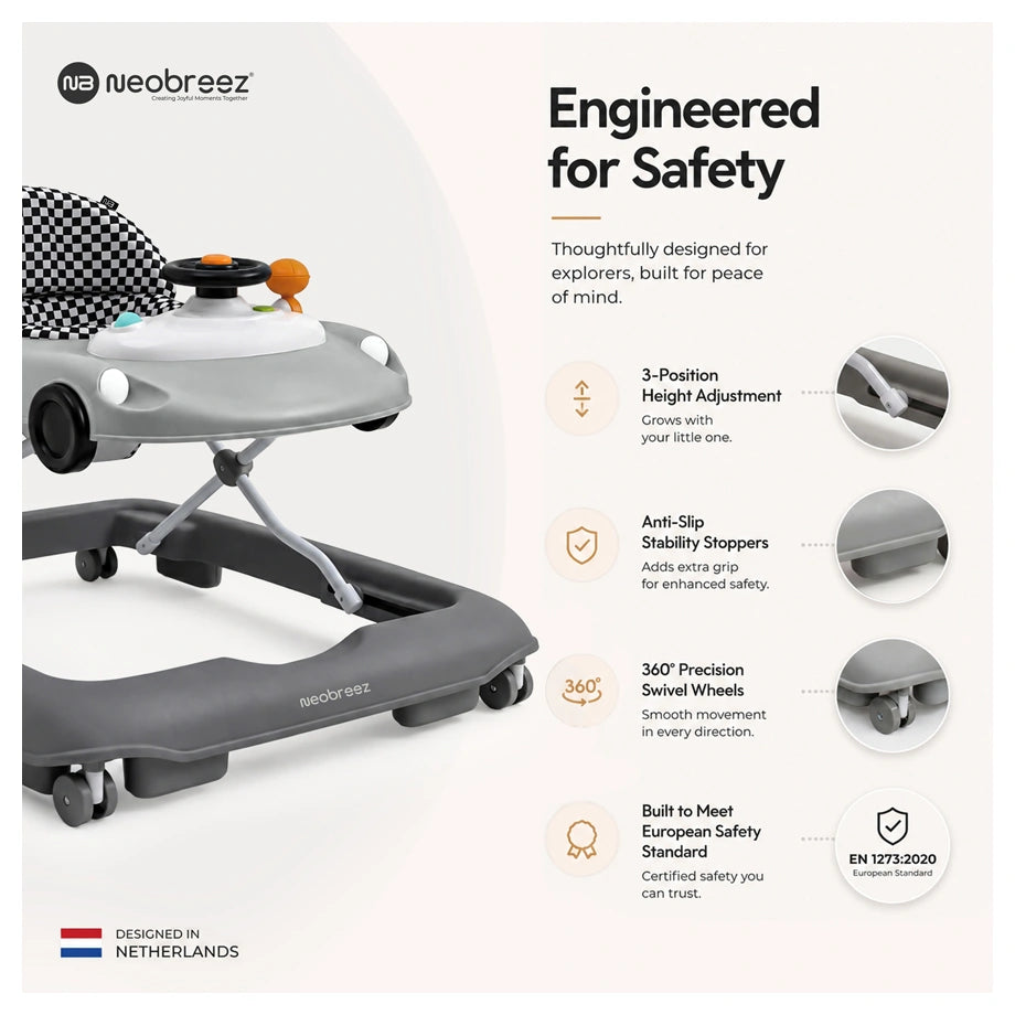 Neobreez 3-in-1 Navix Premium Activity Baby Walker (Grey)