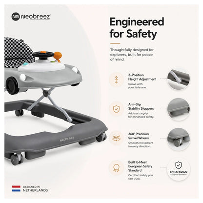 Neobreez 3-in-1 Navix Premium Activity Baby Walker (Grey)